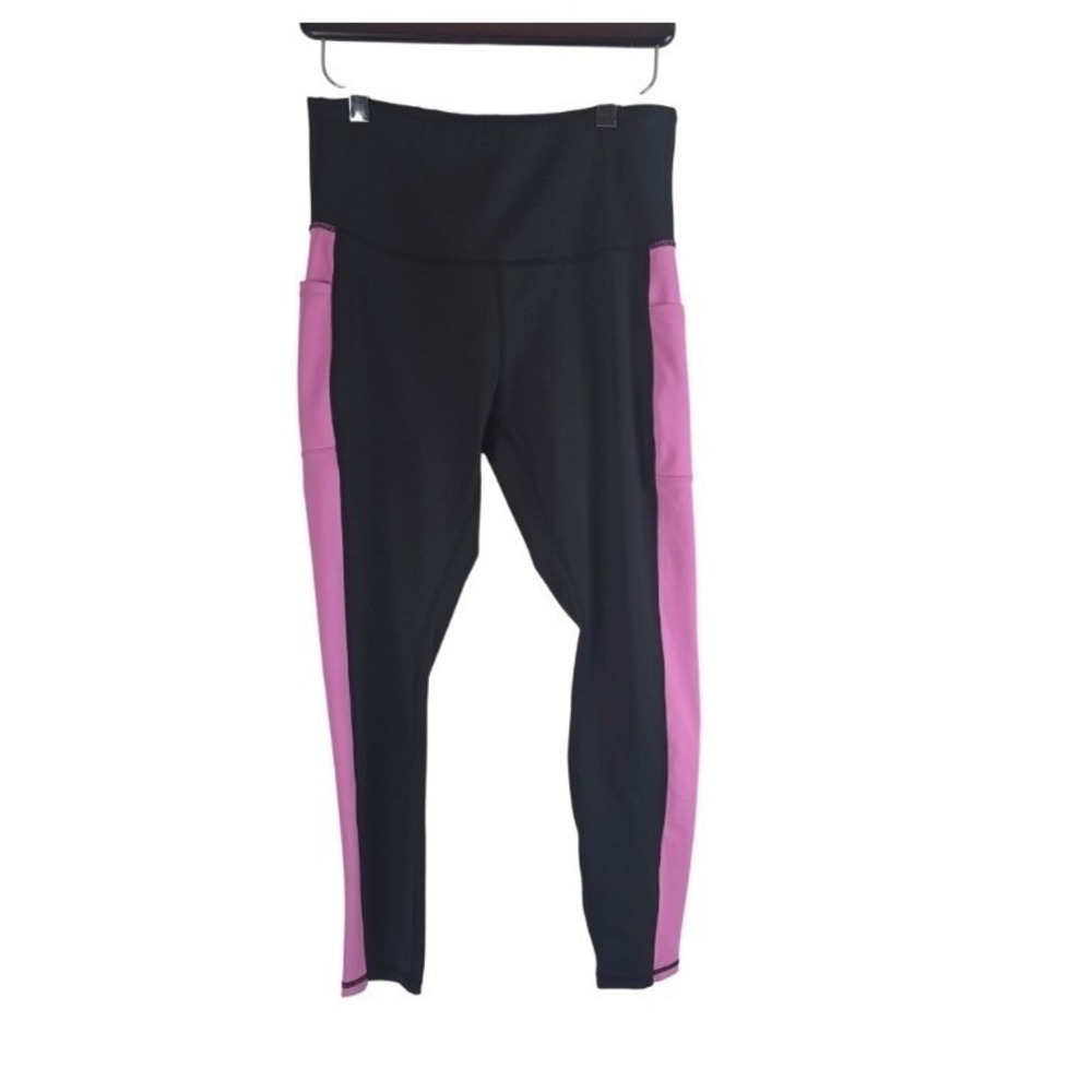 Move Theology Leggings L Womens Black Purple‎ Stripe Skinny Athleisure Pockets